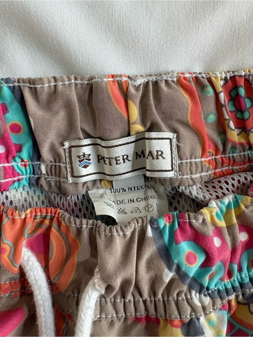 Peter Millar Men’s Paisley Print Drawstring Swim Trunks - Tan & Multicolor